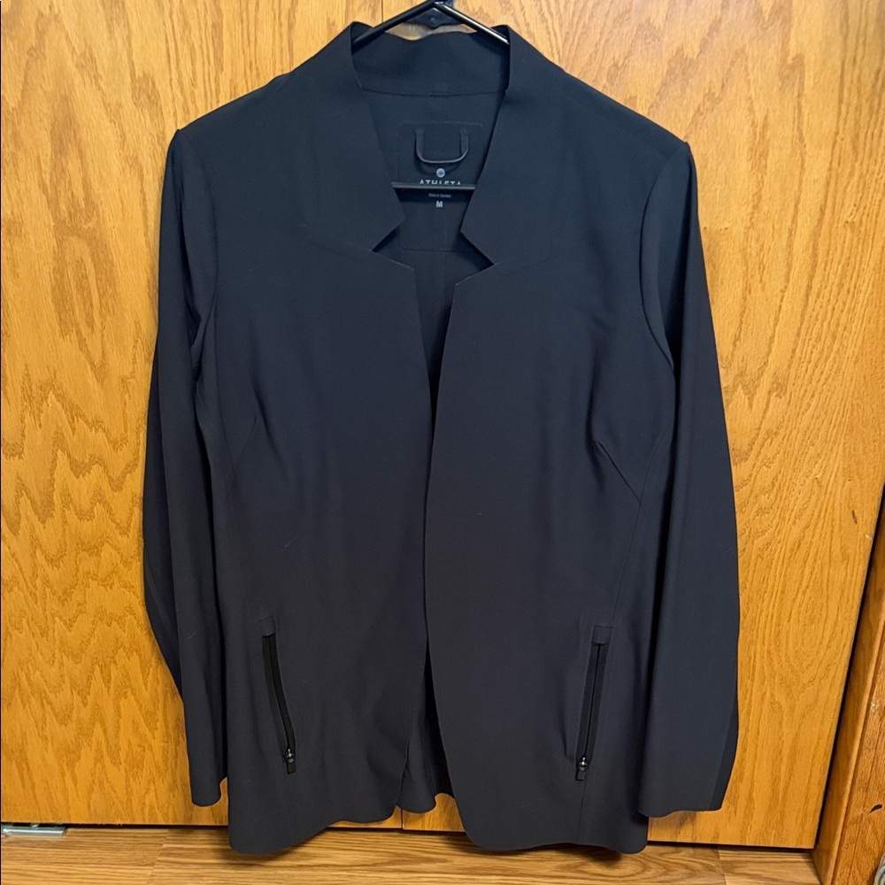 Athleta Black Open Front Blazer with zip pockets